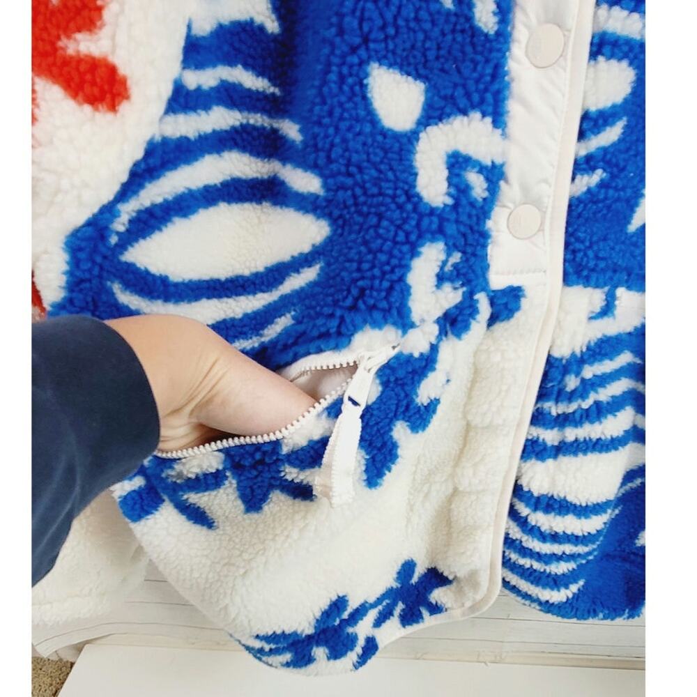 Free People Red White and Blue Floral Sherpa Jacket - Picture 4 of 16